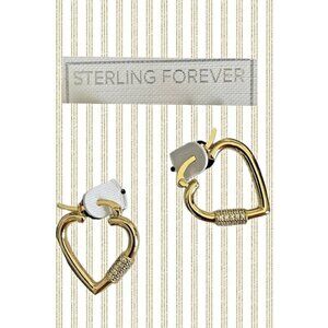 Sterling Forever 14K GP Brass Open Heart Shaped CZ Accent Hoop Earrings